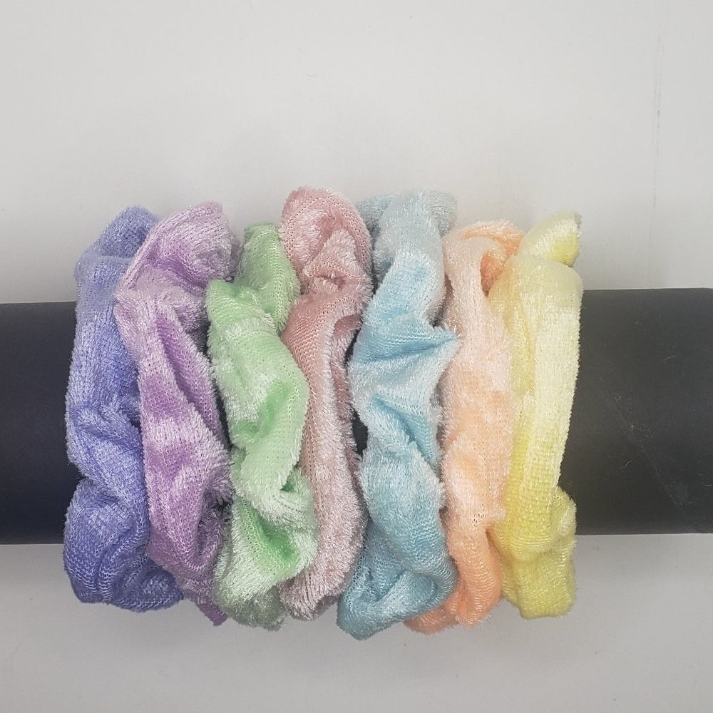 Pastel colored velvet scrunchies